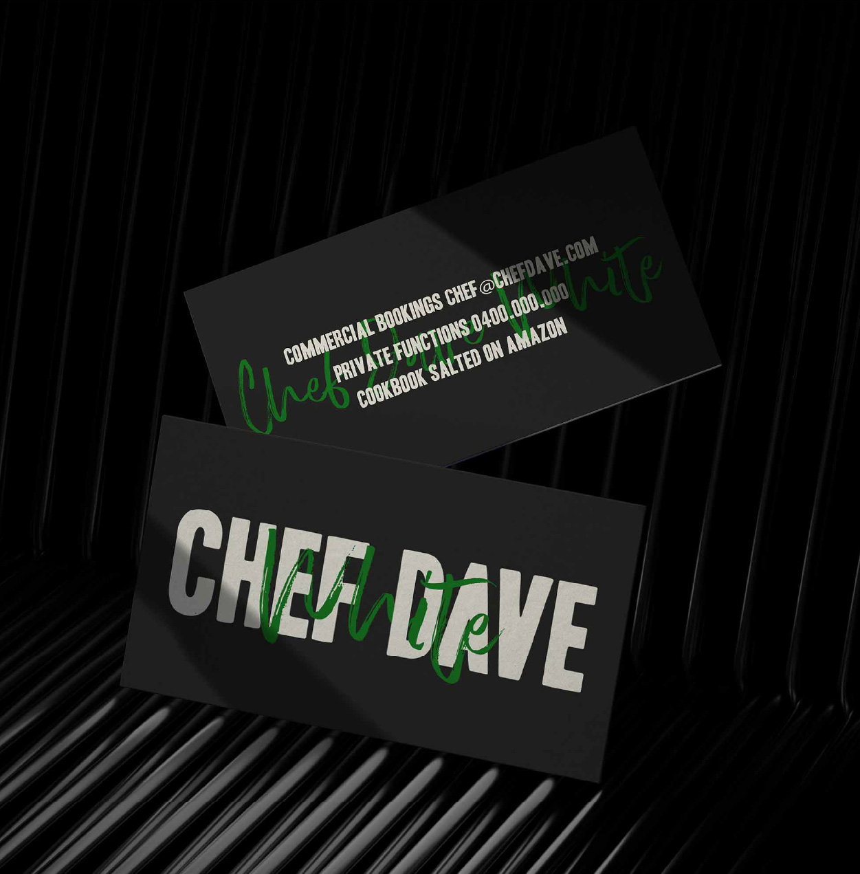 black business card for chef dave white