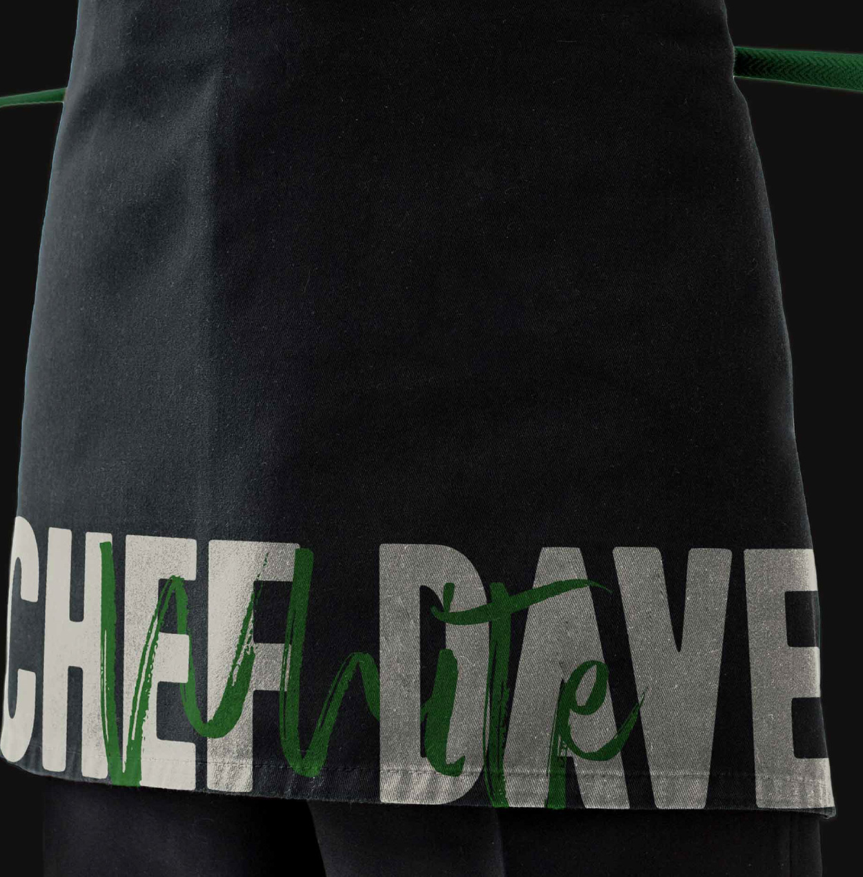 black apron design for chef dave white