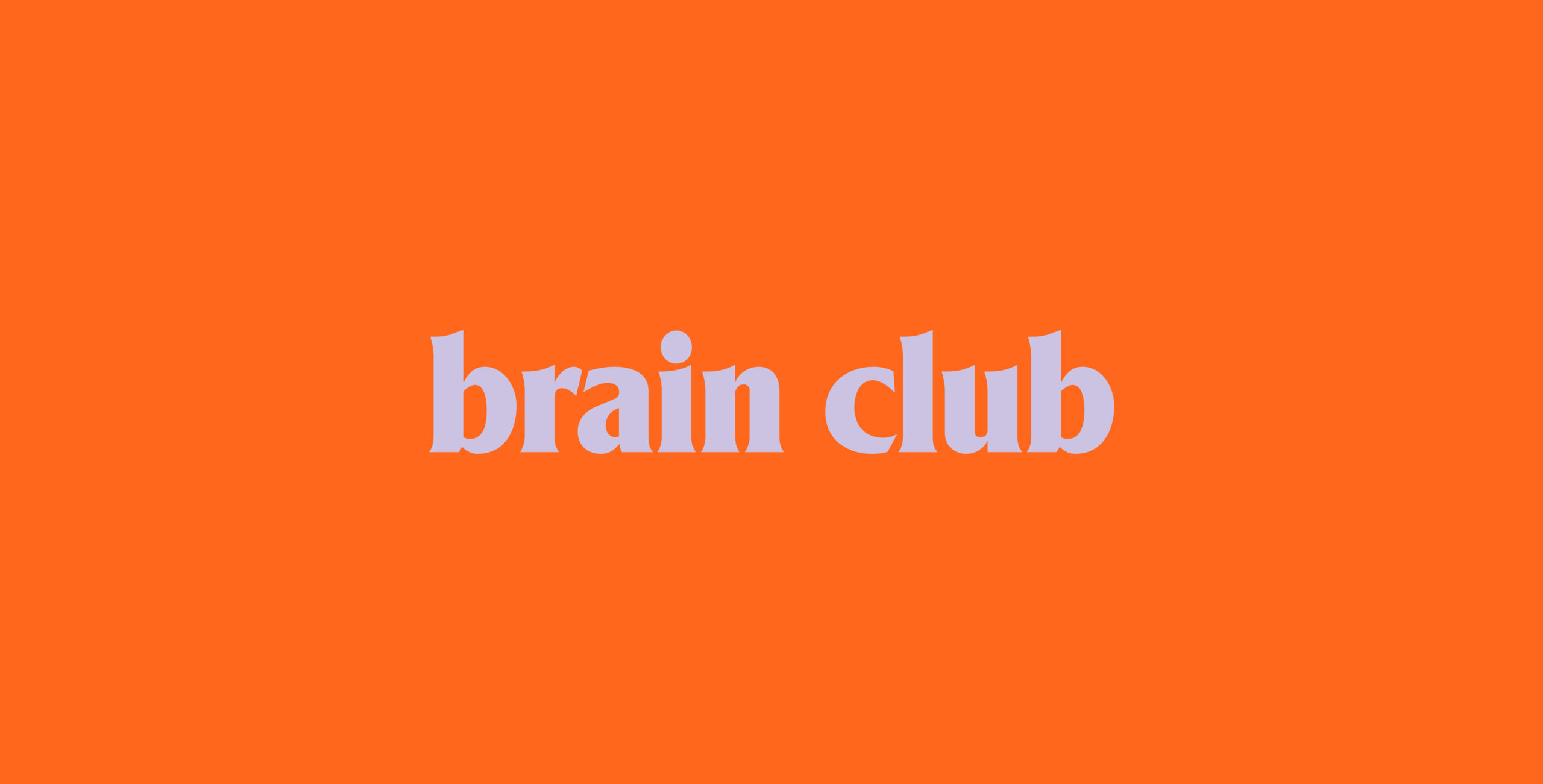 brain club text in purple font and bright orange background