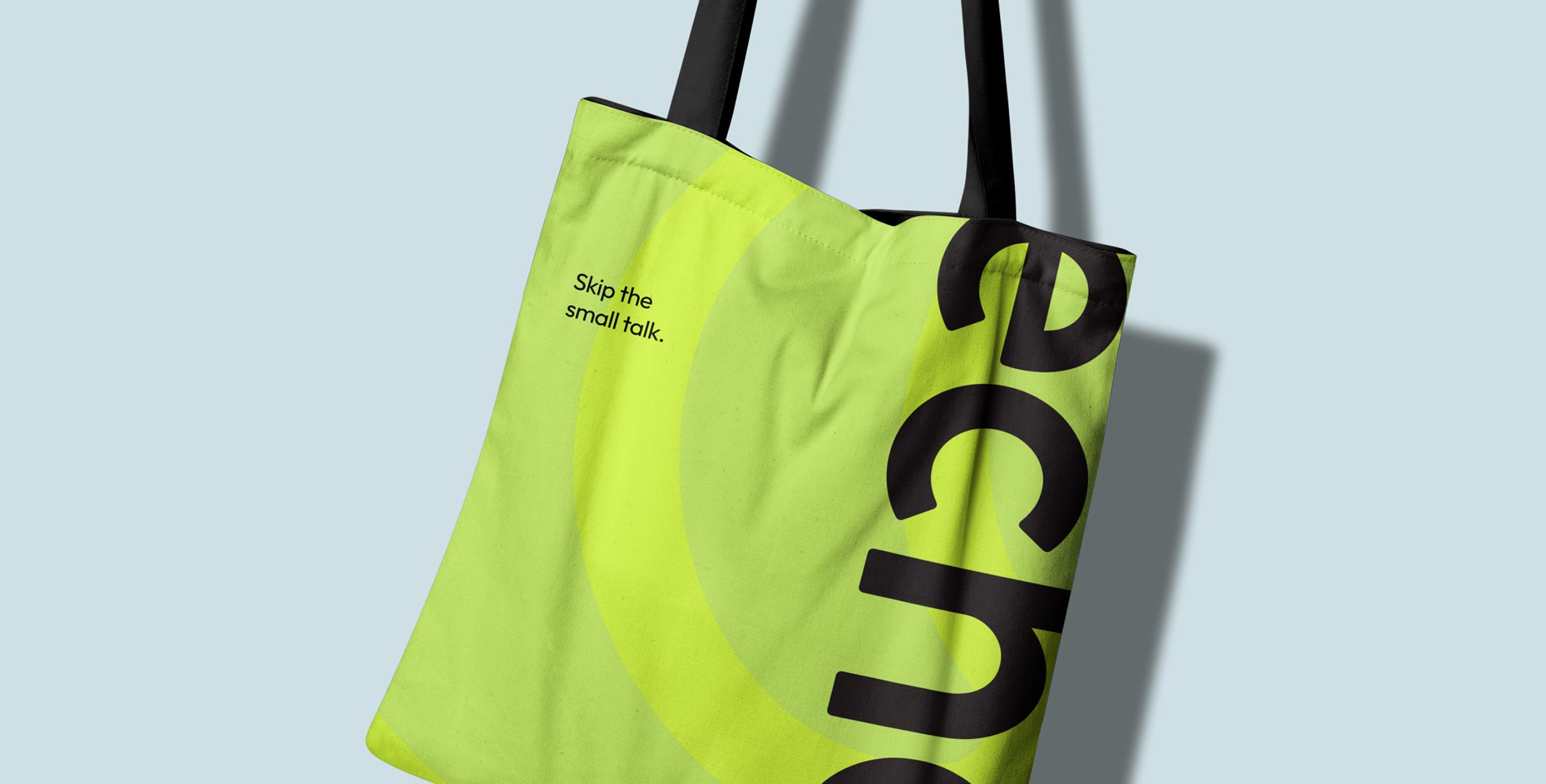 green branded bag for echo with text, skip the small talk