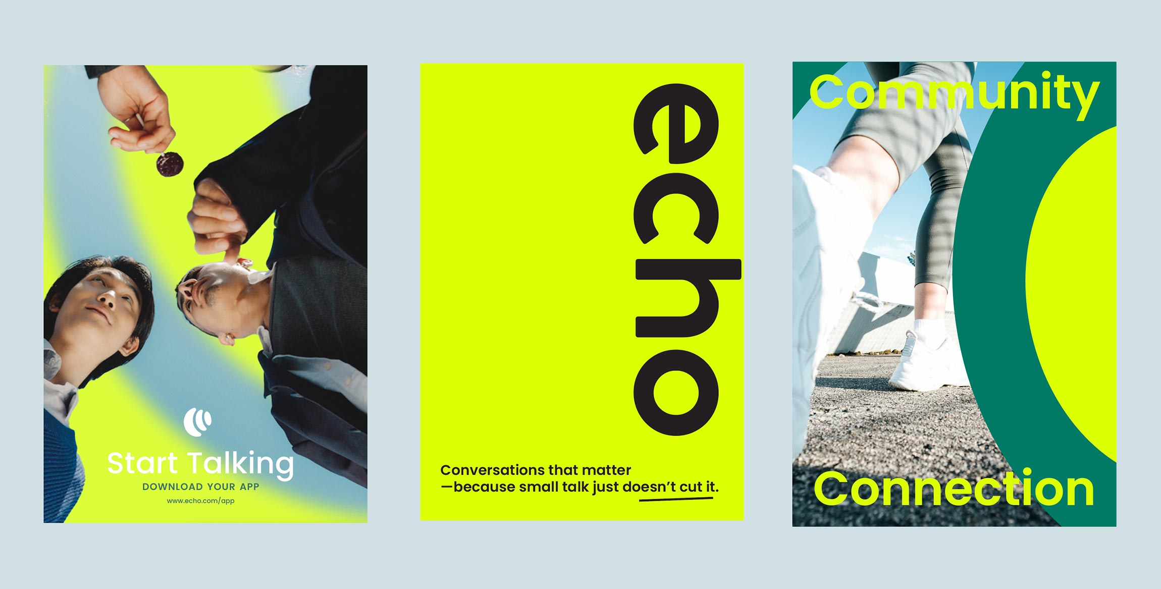 three green posters for echo